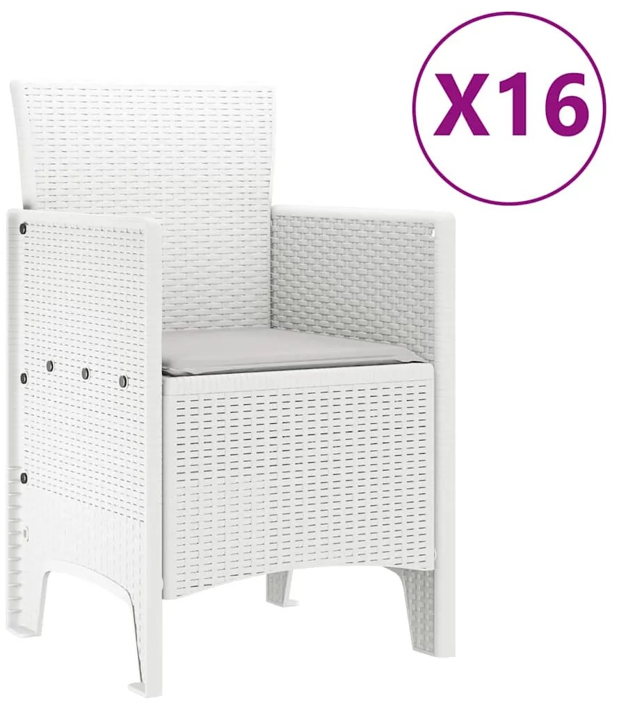 vidaXL Σετ Τραπεζαρίας Κήπου με Μαξιλάρια με μαξιλάρι 17 pcs Λευκό PP