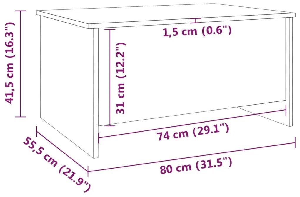 Τραπεζάκι Σαλονιού Λευκό 80x55,5x41,5 εκ. Επεξεργ. Ξύλο - Λευκό