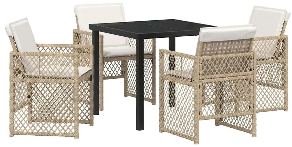 vidaXL Σέτ φαγητού για κήπο 5 pcs Μπεζ συνθετικό ρατάν