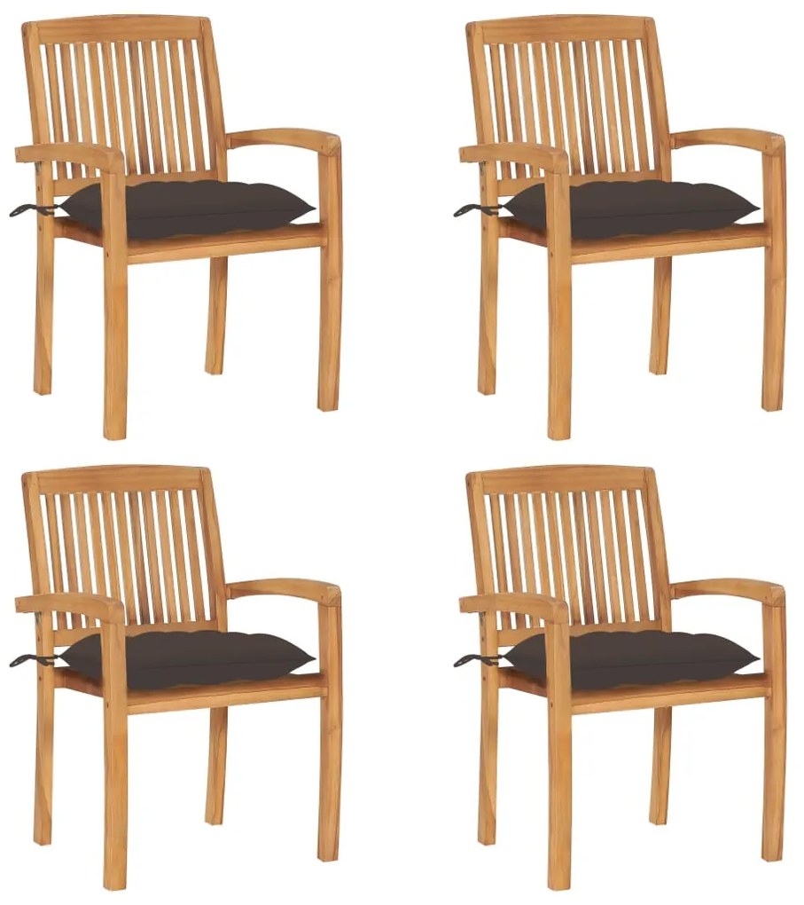 Καρέκλες Κήπου Στοιβαζόμενες 4 τεμ. Μασίφ Ξύλο Teak & Μαξιλάρια