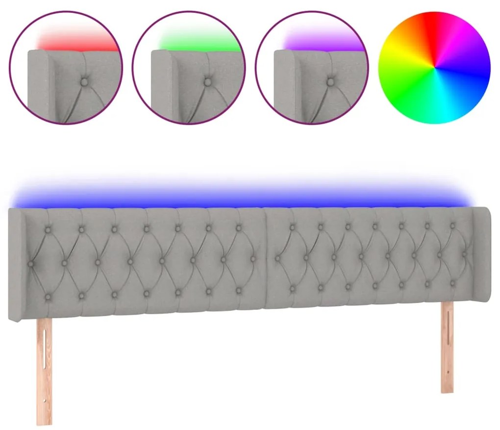 vidaXL Κεφαλάρι Κρεβατιού LED Ανοιχτό Γκρι 203x16x78/88 εκ. Υφασμάτινο