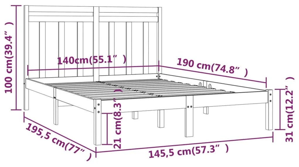 vidaXL Πλαίσιο Κρεβατιού Μαύρο 140 x 190 εκ. από Μασίφ Ξύλο