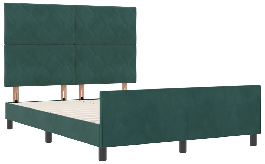 vidaXL Σκελετός Κρεβατιού Σκούρο πράσινο 140 x 200 cm Βελούδο