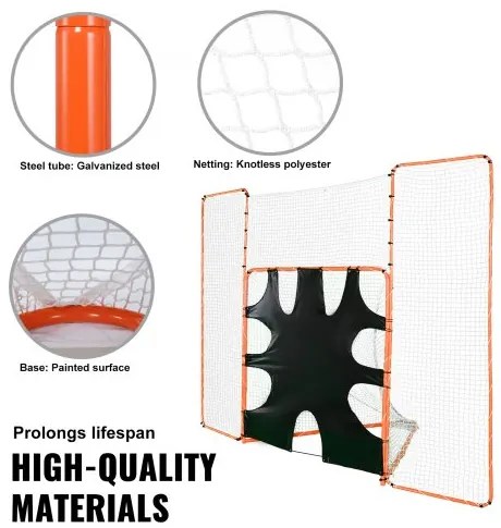 VEVOR 3-IN-1 Lacrosse Goal with Backstop and Target, 12' x 9' Lacrosse Net, Steel Frame Backyard Lacrosse Rebounder Equipment, Quick & Easy Setup Training Net, Perfect for Youth Adult Training, Orange