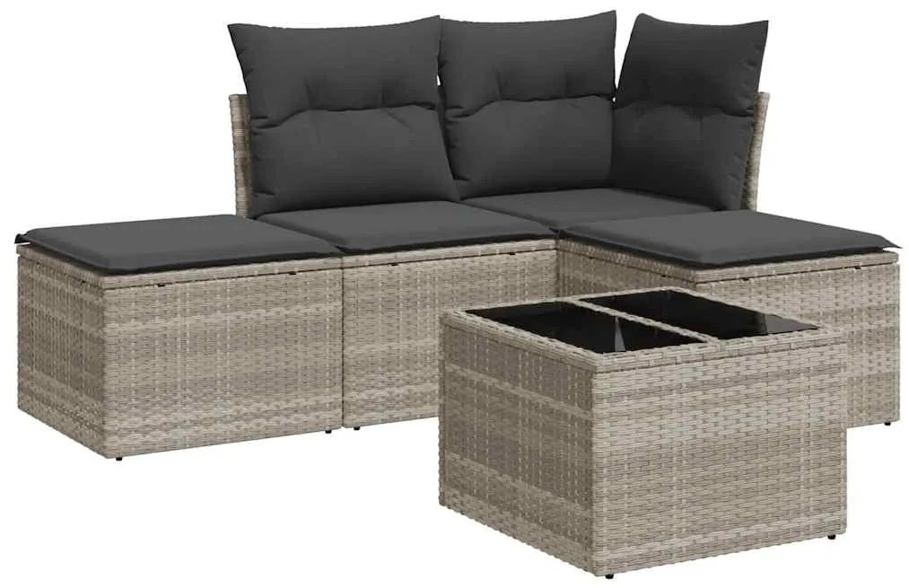 vidaXL Σαλόνι Κήπου Σετ 5 Τεμαχίων Γκρι Συνθετικό Ρατάν με Μαξιλάρια