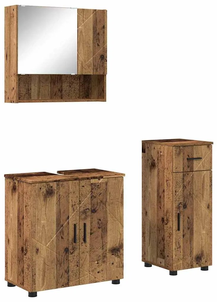 vidaXL Σετ Επίπλων Μπάνιου με πόρτα 3 pcs Παλαιό ξύλο 61 x 35 x 64 εκ.