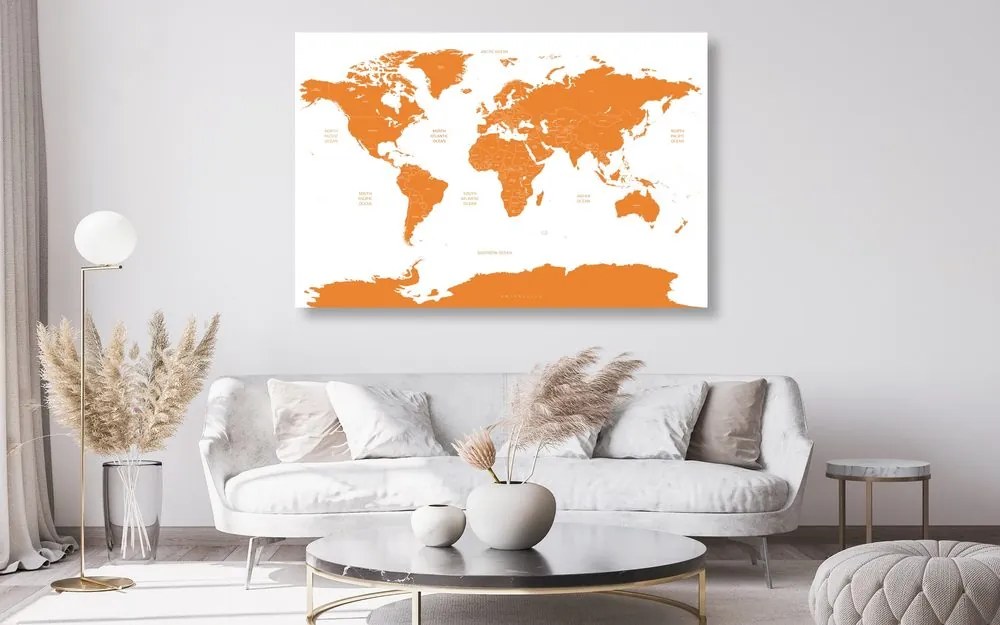Εικόνα στον παγκόσμιο χάρτη φελλού με μεμονωμένες πολιτείες σε πορτοκαλί χρώμα - 120x80  peg