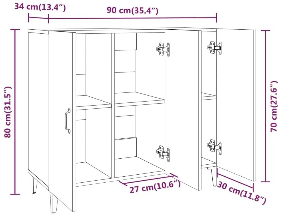 Ντουλάπι Γκρι Σκυροδέματος 90x34x80 εκ. Επεξεργασμένο Ξύλο - Γκρι