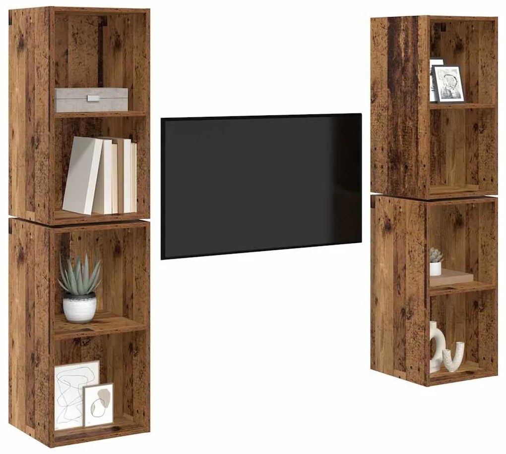 vidaXL Τηλεοπτική Κάβα Τοίχου 4 pcs Παλιό ξύλο 37 x 37 x 72 εκ