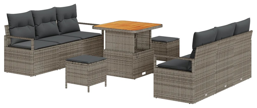 vidaXL Σετ Καναπέ Κήπου με αποθήκευση 9 pcs Γκρι Πολυ ράταν