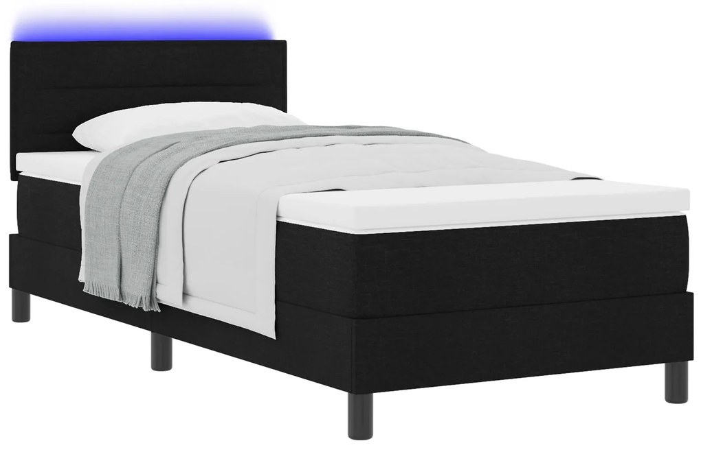 vidaXL Κρεβάτι Box Spring  με στρώμα & LED Μαύρο 90x200 εκ Υφασμάτινο