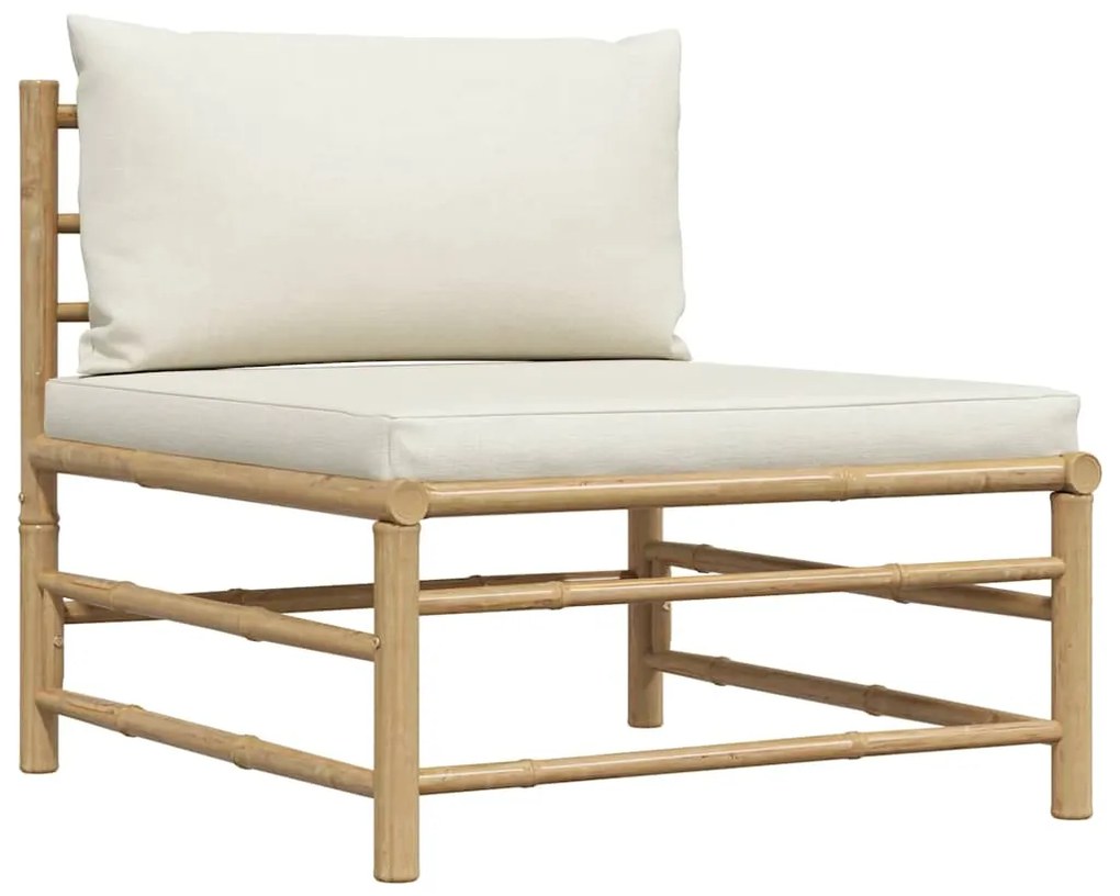 vidaXL Σαλόνι Κήπου 2 Τεμαχίων από Μπαμπού με Λευκά Κρεμ Μαξιλάρια