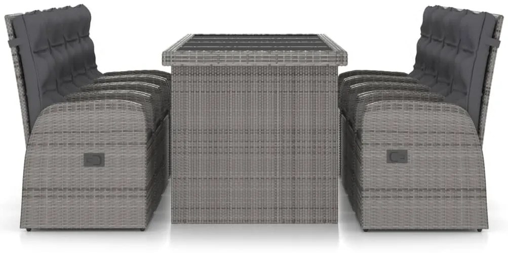 vidaXL Σετ Τραπεζαρίας Εξ. Χώρου 9 τεμ. Γκρι Συνθ. Ρατάν με Μαξιλάρια