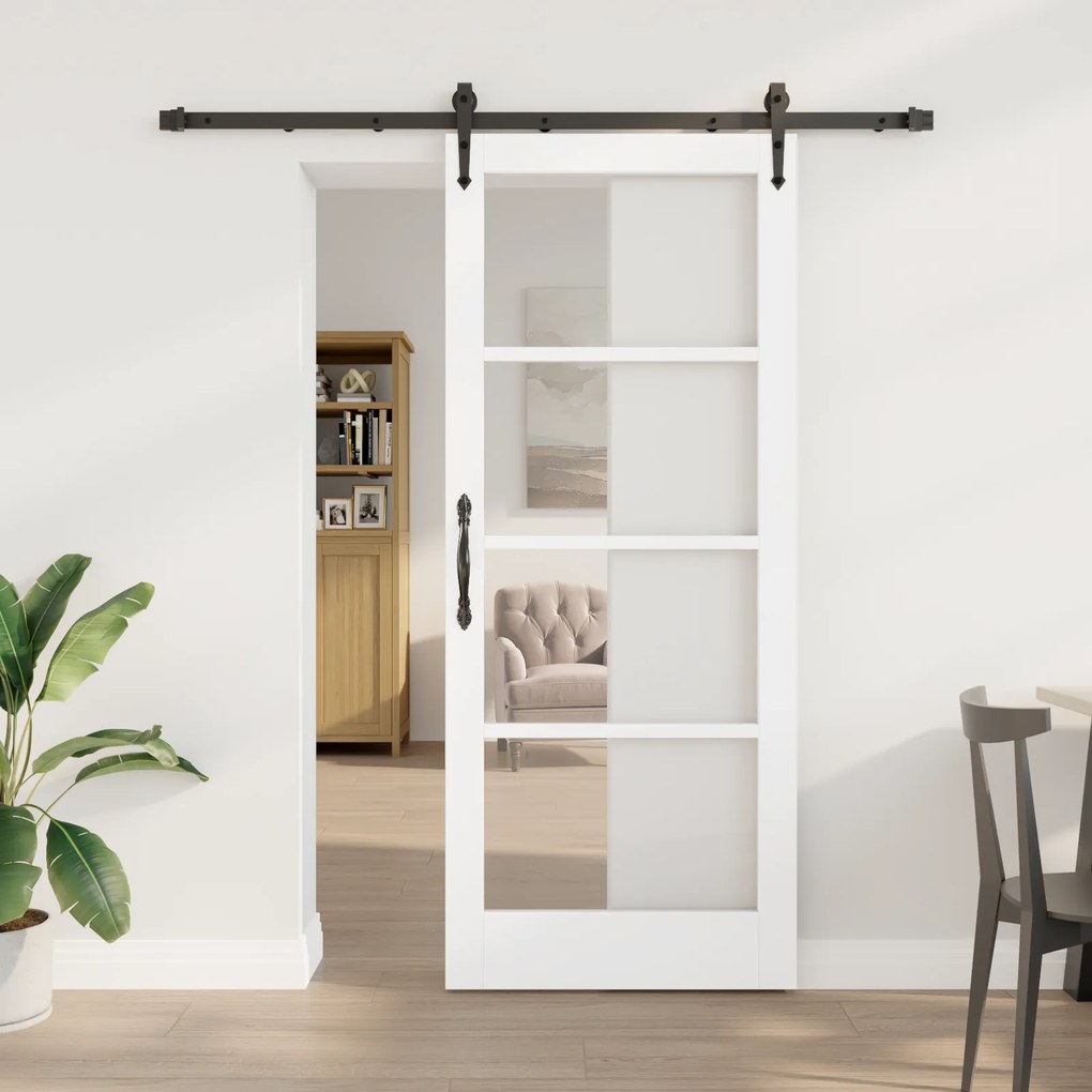 vidaXL Συρόμενη Πόρτα με Σετ Υλικών Λευκή 83x202 εκ. από Συμπαγές Ξύλο Πεύκου