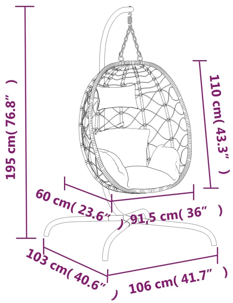 Καρέκλα Egg Κρεμαστή Taupe Συνθετικό Ρατάν / Ατσάλι με Μαξιλάρι - Μπεζ-Γκρι