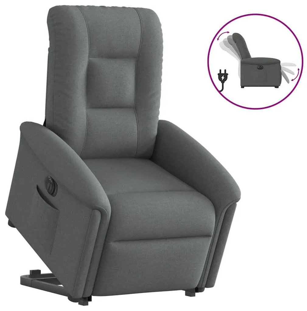 Πολυθρόνα Ηλεκ. Ανακλινόμενη Ανύψωση Σκ. Γκρι Υφασμάτινη