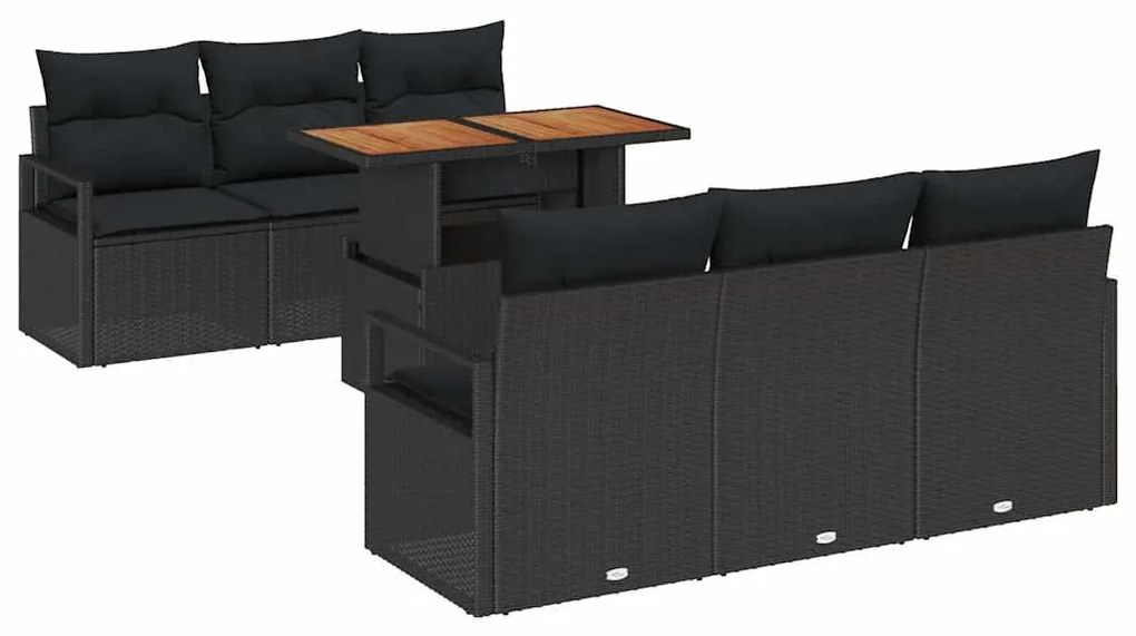 vidaXL Σετ Καναπέ Κήπου με μαξιλάρι 7 pcs Μαύρο