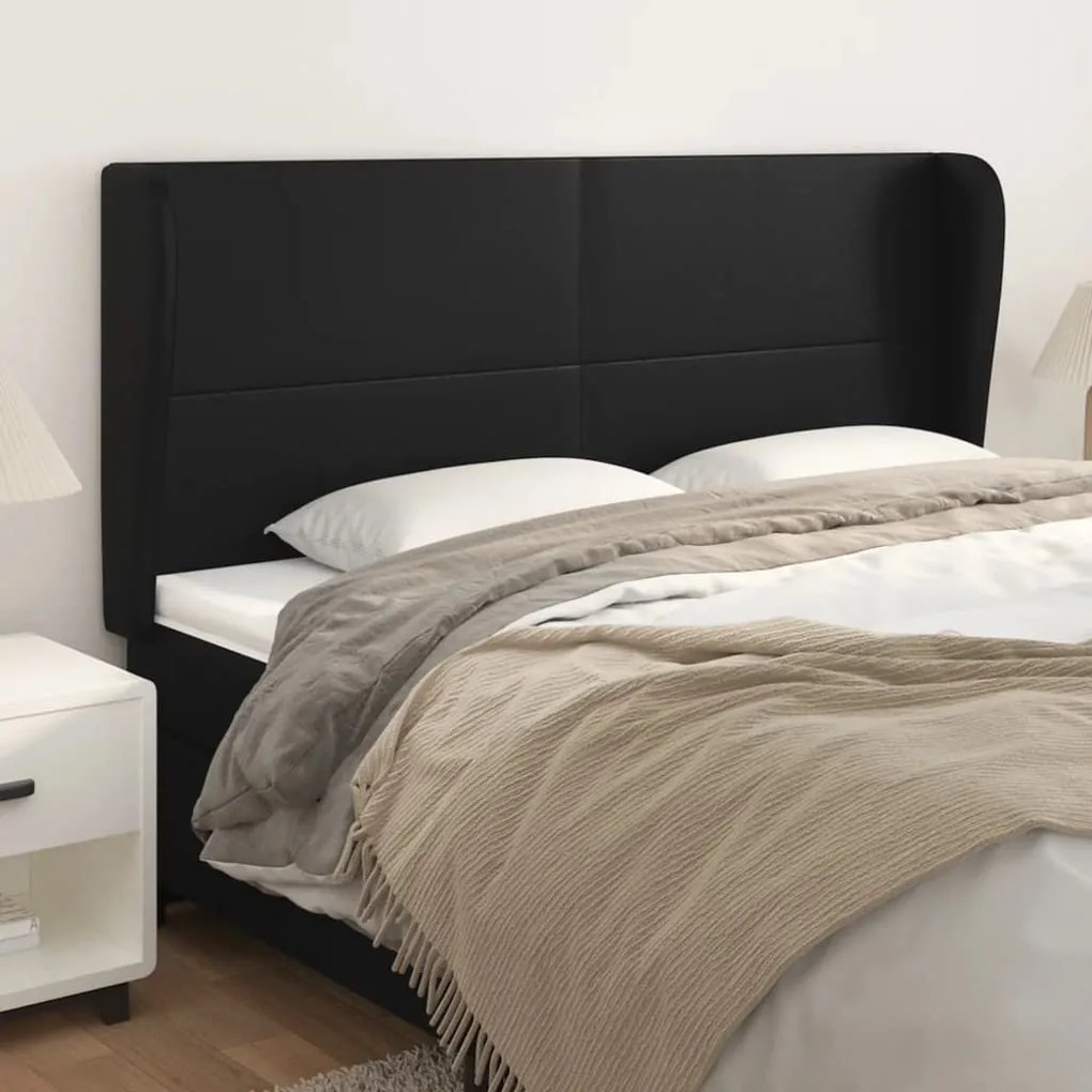 Κεφαλάρι με Πτερύγια Μαύρο 163x23x118/128 εκ. Συνθ. Δέρμα 3117772