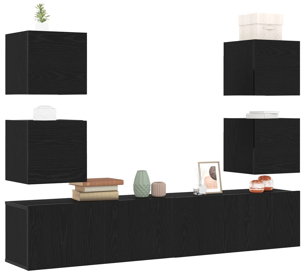 vidaXL Ντουλάπι TV 6 pcs Μαύρο 160 x 30 x 30 εκ. Επεξεργασμένο ξύλο