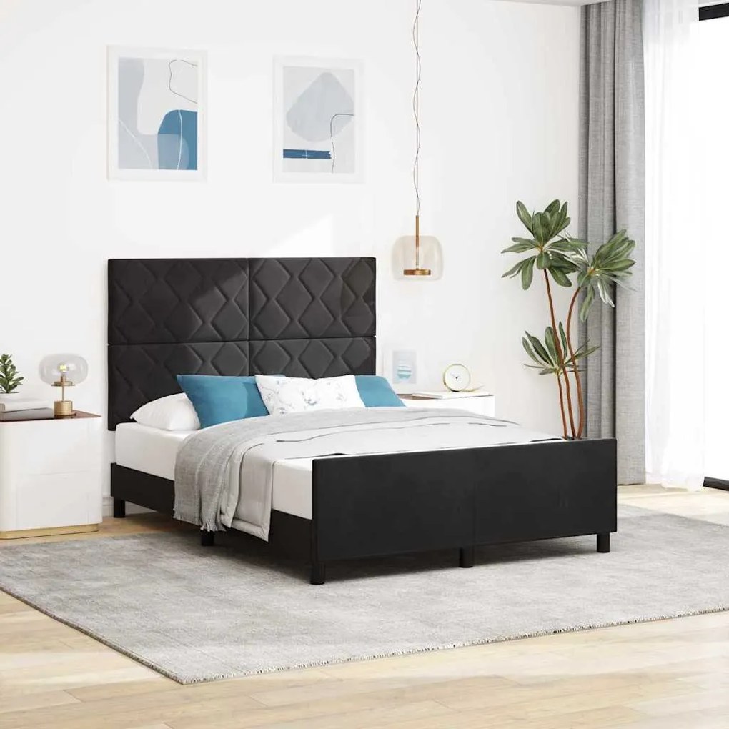 vidaXL Σκελετός Κρεβατιού με κεφαλάρι Μαύρο 140 x 190 cm Βελούδο