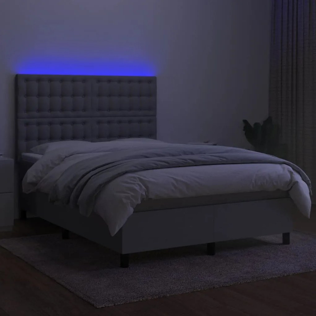 vidaXL Κρεβάτι Boxspring με Στρώμα &amp; LED Αν.Γκρι 140x190εκ. Υφασμάτινο
