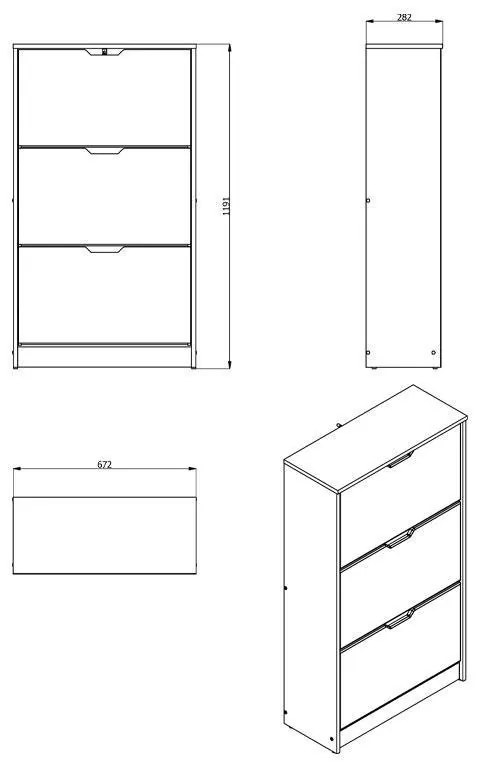 Παπουτσοθήκη Hugo 23 Γκρί Δρύς 67x28x119 εκ. 67x28x119 εκ.