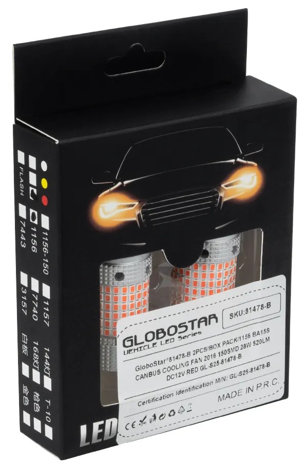 GloboStar® 81478-B Λάμπες Αυτοκινήτου LED 1156 - BA15S - P21W 3rd Generation Can-Bus Extreme Series 150xSMD2016 28W 2240lm 360° DC 12-16V IP20 Φ2.1 x Υ5.5cm Κόκκινο - Σετ 2 Τεμαχίων σε Box