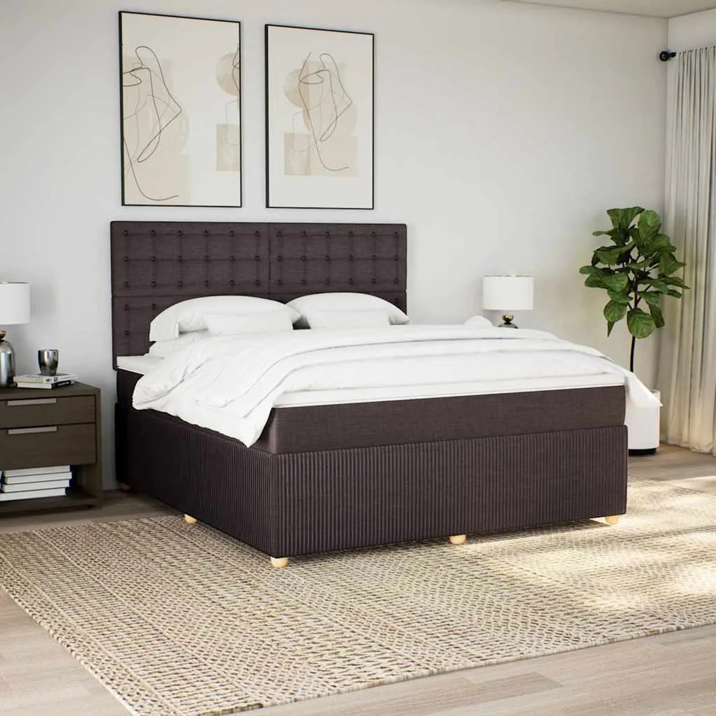 vidaXL Κρεβάτι Boxspring με Στρώμα Σκούρο Καφέ 180x200 εκ Υφασμάτινο