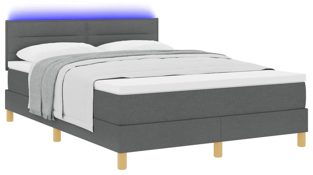 vidaXL Κρεβάτι με Βάση με Στρώμα & LED Σκούρο Γκρι 140x200 εκ. Ύφασμα