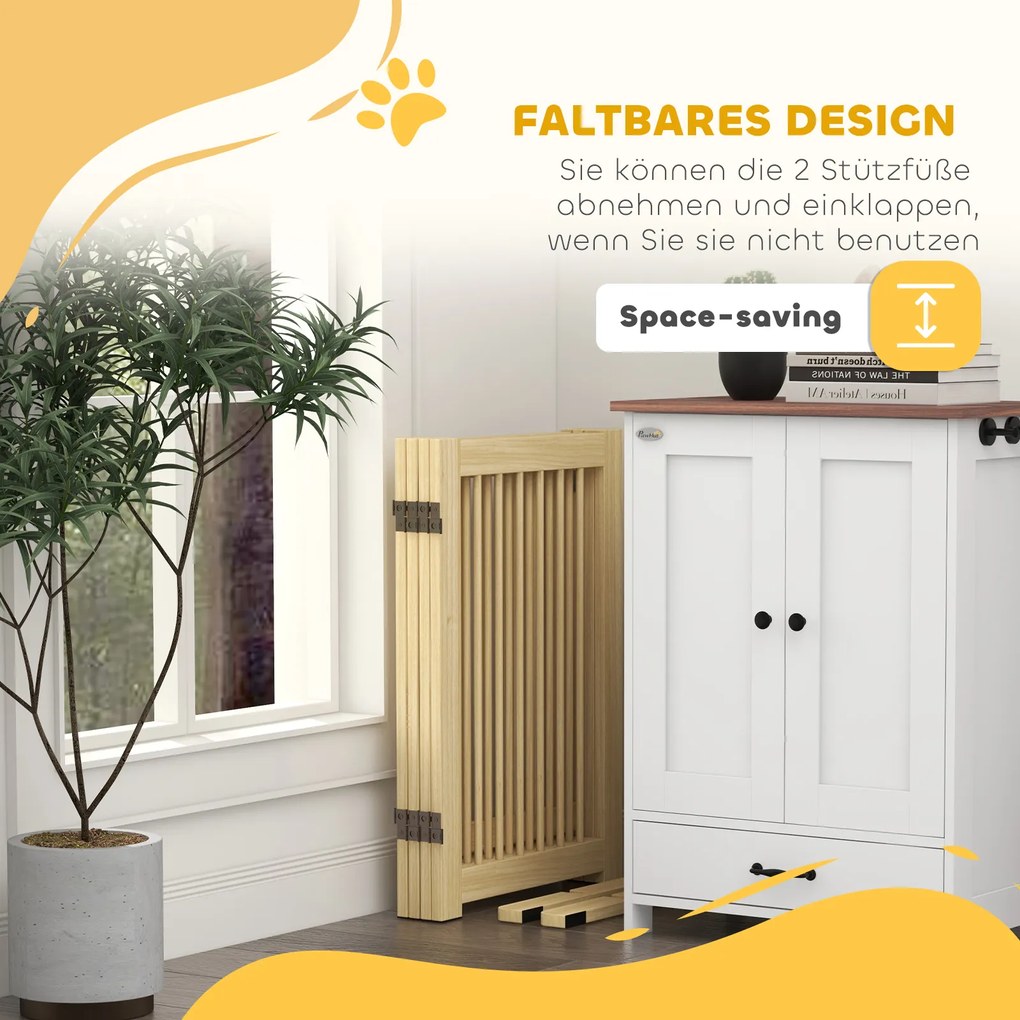 PawHut Ανεξάρτητο Πάνελ Σκύλου, 4 πάνελ, ευέλικτο, ξύλο πεύκου, 204L x 36W x 75H cm, Φυσικό ξύλο