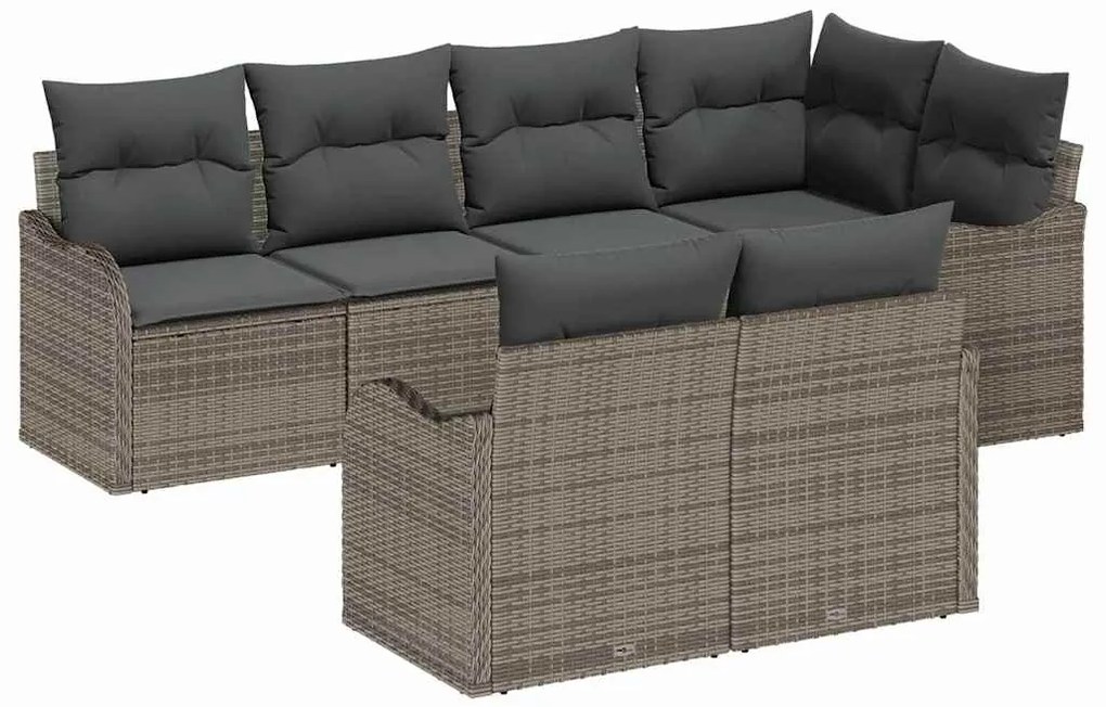 vidaXL Σετ Καναπέ Κήπου με μαξιλάρι 7 pcs Γκρι Πολυ ράταν