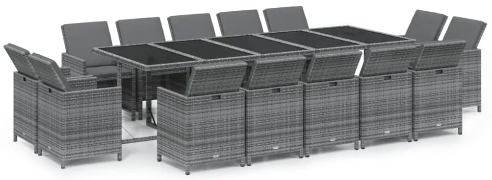 vidaXL Σετ Τραπεζαρίας Κήπου 15 τεμ. Γκρι από Συνθ. Ρατάν με Μαξιλάρια