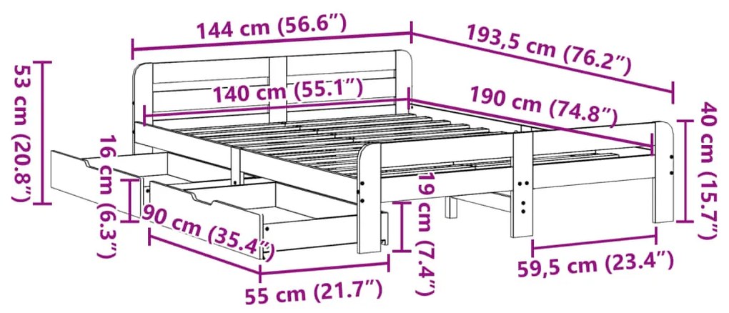 ΣΚΕΛΕΤΟΣ ΚΡΕΒΑΤΙΟΥ ΧΩΡΙΣ ΣΤΡΩΜΑ 140X190 ΕΚ ΜΑΣΙΦ ΞΥΛΟ ΠΕΥΚΟΥ 3309050