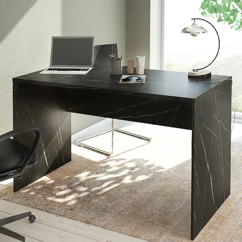 Γραφείο μελαμίνης Carmine Megapap χρώμα μαύρο εφέ μαρμάρου 135x67x74εκ. - 0204682