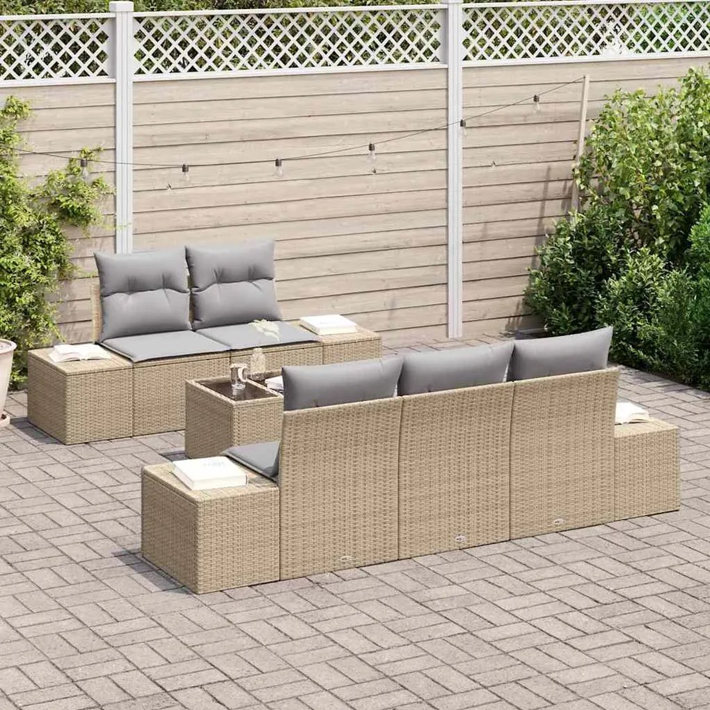 vidaXL Σετ Καναπέ Κήπου με μαξιλάρι 6 pcs Μπεζ, Γκρι 55 x 55 x 37 εκ