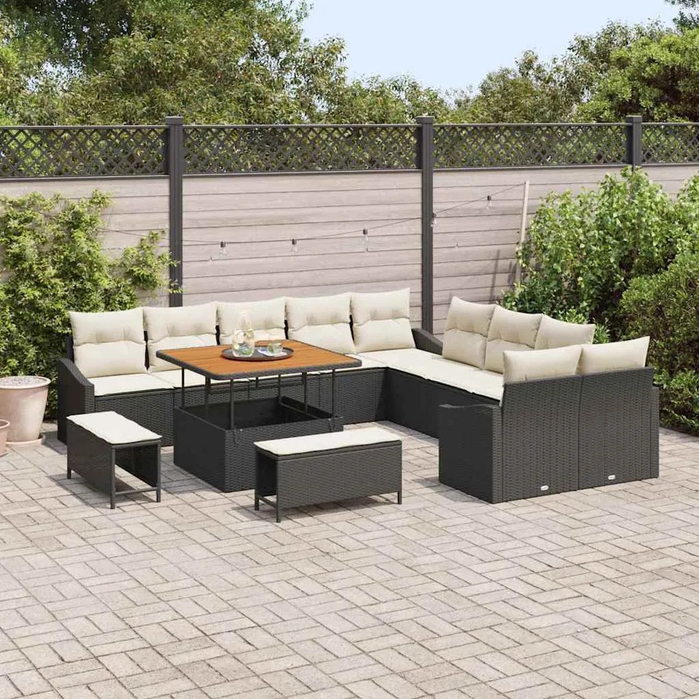 vidaXL Σετ Καναπέ Κήπου με μαξιλάρι 13 pcs Μαύρο Πολυ ράταν