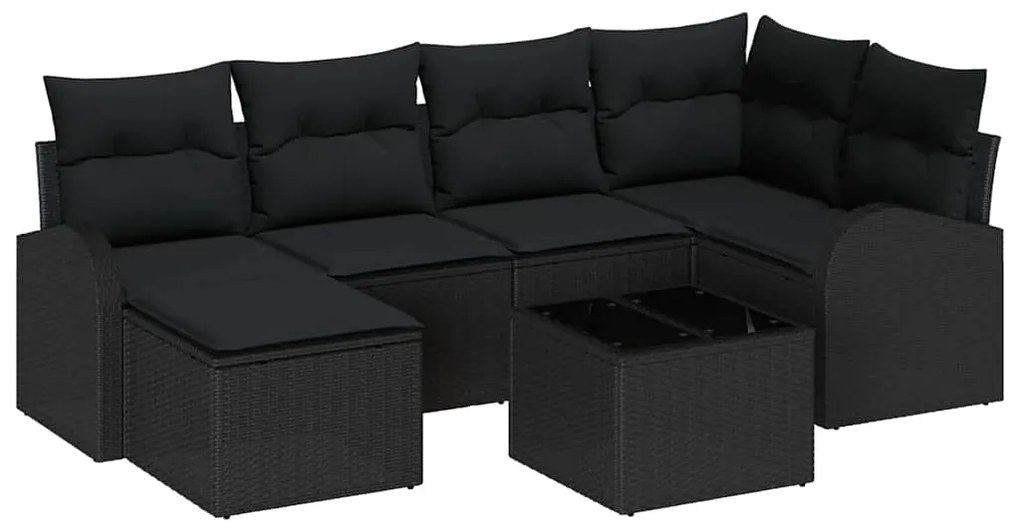vidaXL Σετ Καναπέ Κήπου με μαξιλάρι 7 pcs Μαύρο Πολυ ράταν