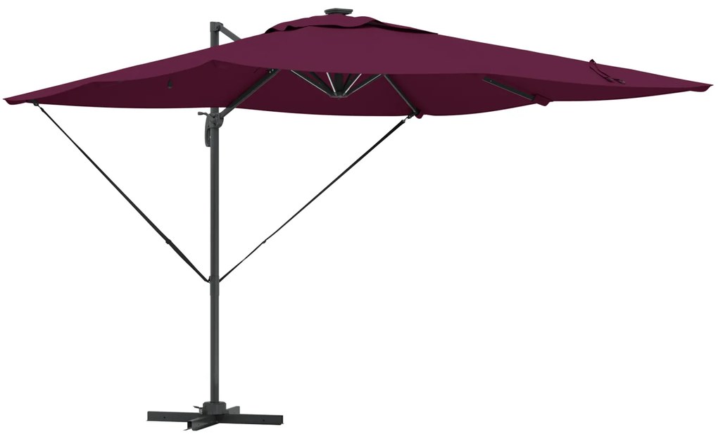 vidaXL Cantilever Roma Παράσολα με LED σε Μπορντό, 286 x 285 x 270 cm, Αλουμίνιο.