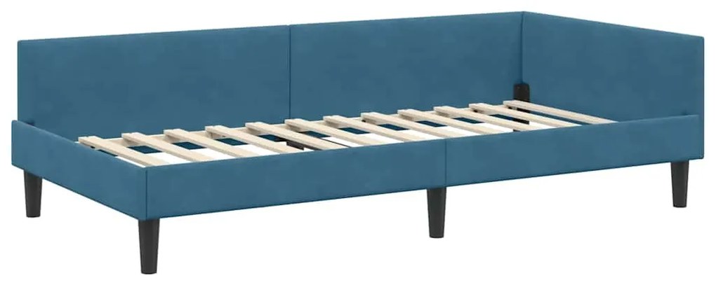 vidaXL Πλαϊνό Κρεβάτι Μπλε 90 x 200 cm Βελούδο και Στιβαρή ξυλεία