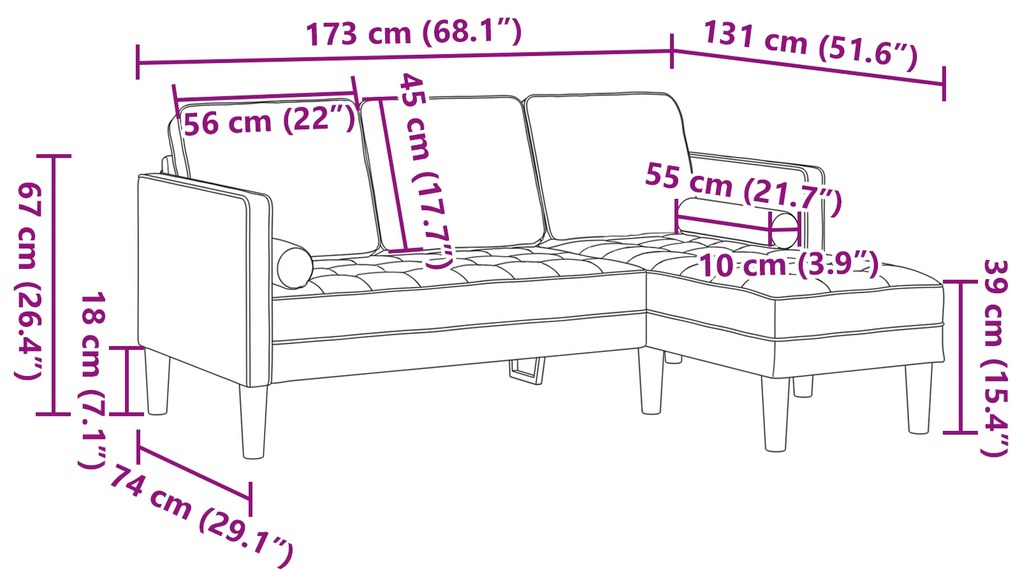 vidaXL Καναπές 3 Θέσεων με Chaise L-σχήματος Ανοιχτό Γκρι 160 εκ Βελούδο
