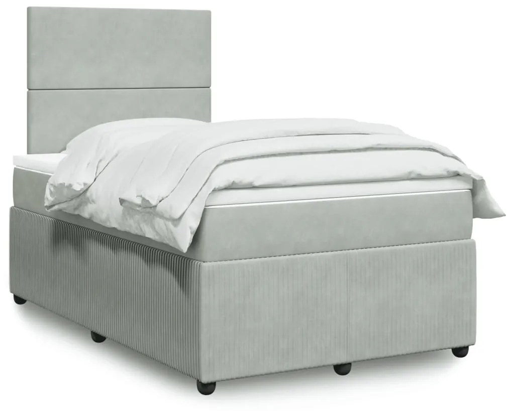 vidaXL Κρεβάτι Boxspring με Στρώμα Ανοιχτό Γκρι 120x200 εκ. Βελούδινο