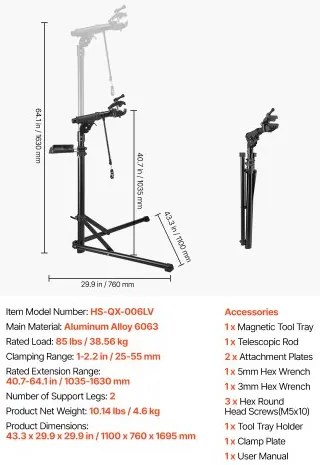 VEVOR Bike Repair Stand 85 lb Adjustable Bicycle Maintenance Rack with Tool Tray