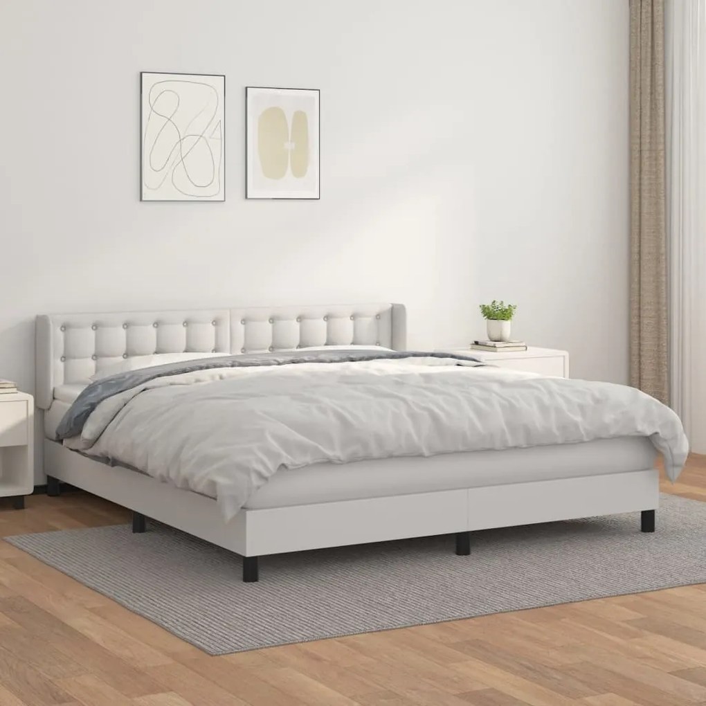 vidaXL Κρεβάτι Boxspring με Στρώμα Λευκό 160x200εκ.από Συνθετικό Δέρμα