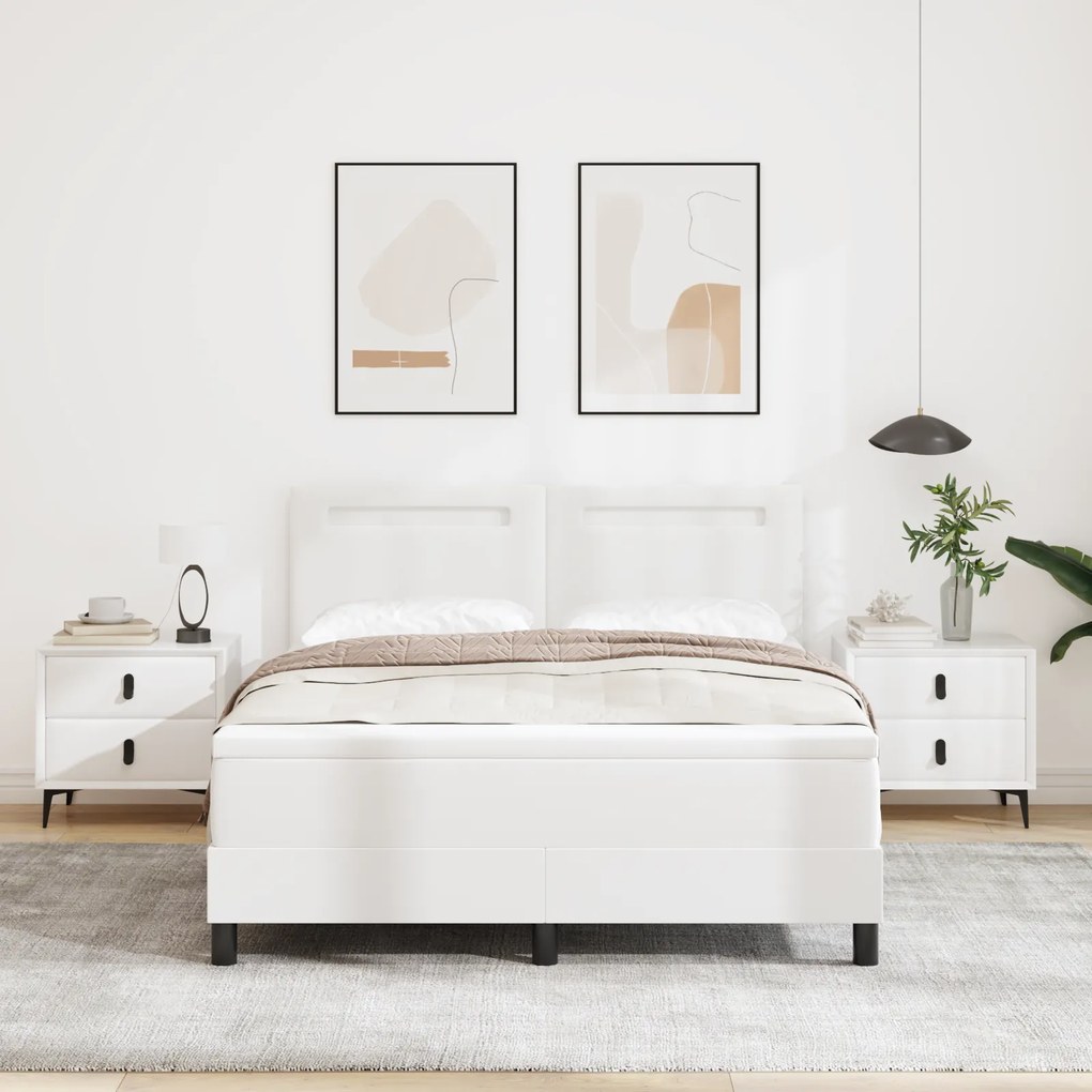 vidaXL Κρεβάτι Box Spring με στρώμα σε λευκό χρώμα, διαστάσεων 160 x 200 εκ, φτιαγμένο από τεχνητό δέρμα.