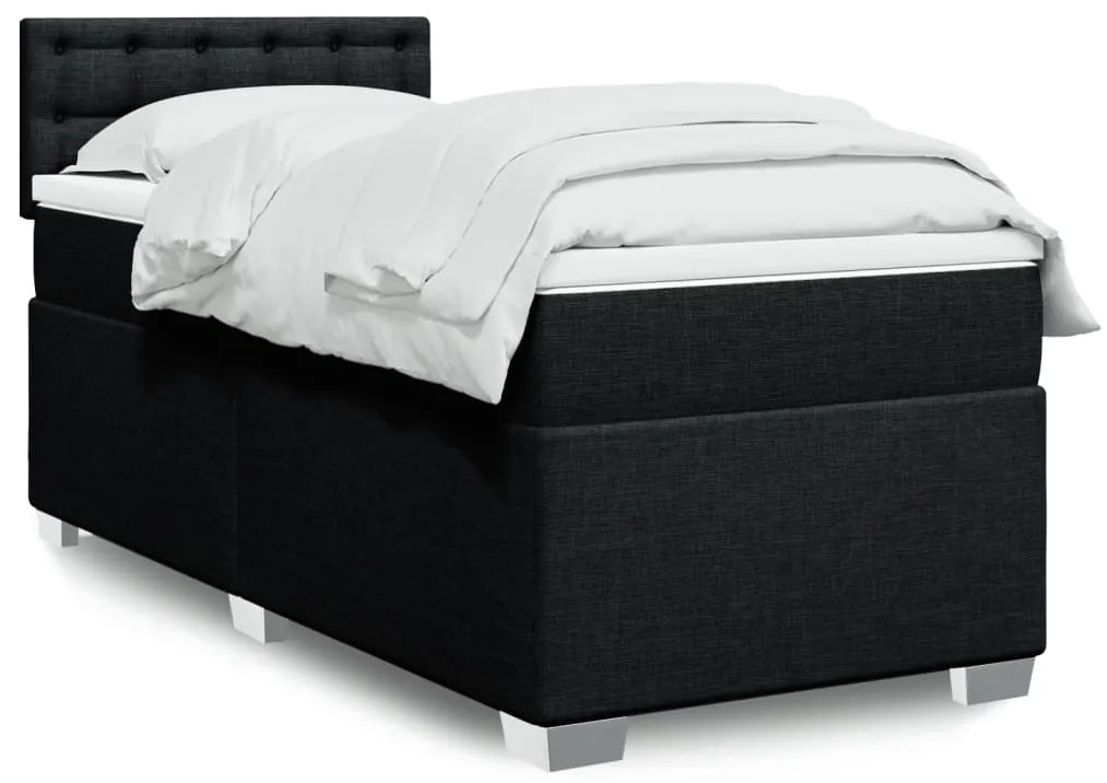 vidaXL Κρεβάτι Boxspring με Στρώμα Μαύρο 90x190 εκ.Υφασμάτινο