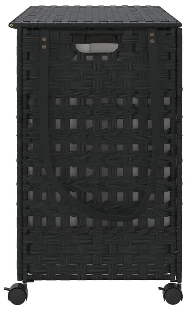 Καλάθι Άπλυτων με Τροχούς Μαύρο 66x35x60 εκ. από Ρατάν - Μαύρο