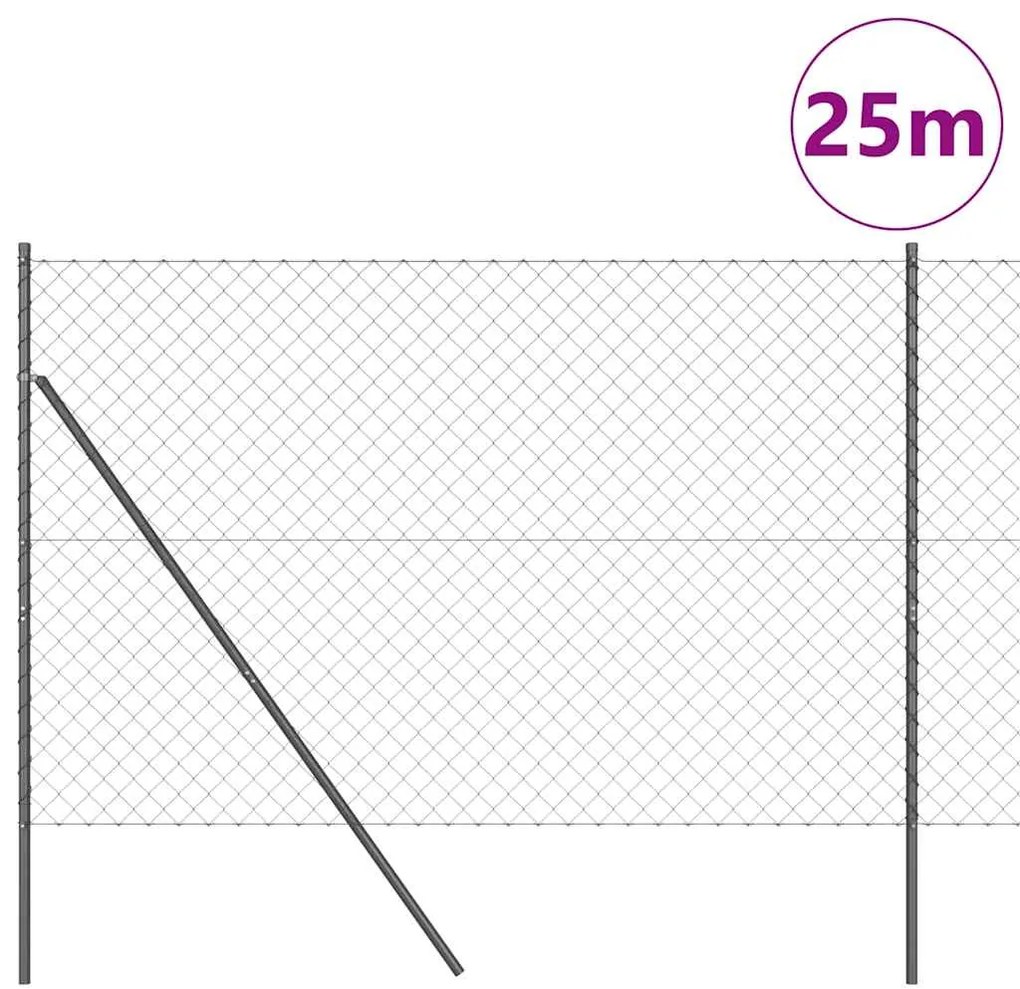 vidaXL Φράκτης από αλυσίδα με στύλους Γκρι 1.5 x 25 m Ατσάλι