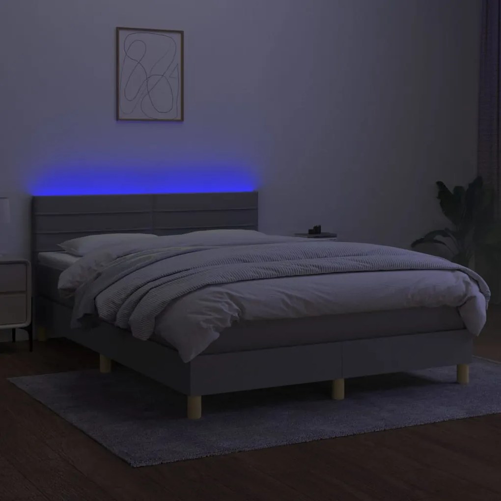 vidaXL Κρεβάτι Boxspring με Στρώμα & LED Αν.Γκρι 140x200 εκ Υφασμάτινο