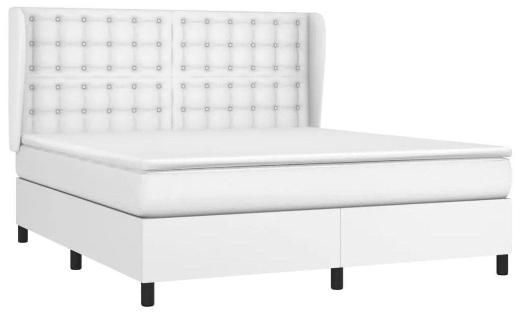 Κρεβάτι Boxspring με Στρώμα Λευκό 180x200 εκ. Συνθετικό Δέρμα - Λευκό