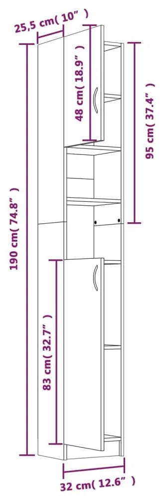 Ντουλάπι Μπάνιου Καφέ Δρυς 32x25,5x190 εκ. Επεξεργασμένο Ξύλο - Καφέ